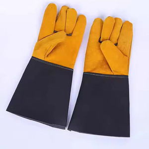 Guantes de Piercing resistentes al calor para estufa de cocina dividida de cuero de vaca, guantes de soldadura para soldador amarillo y negro, guantes antifuego resistentes al desgaste - Product Image 5