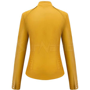 แจ็กเก็ตหนังแท้สีเหลืองสำหรับผู้หญิงแจ็กเก็ตหนังแท้สำหรับผู้หญิงดีไซน์ล่าสุดผลิตตามสั่ง - Product Image 2