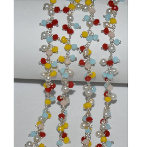 Top Quality 100% Silver Plated 5 Color Multi Glass Beads Cluster <b>Rosary</b> Chain Thick Beaded Chain for Jewelry Making - Product Image 1