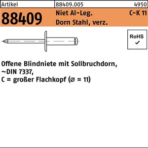 Remache ciego R 88409 Flako grande 5x20 D.11mm Aluminio/Acero galvanizado 250 unidades - Product Image 1