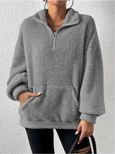 Hiver Nouveau Logo Personnalisé Sherpa Hoodie Femmes Heavyweight Blank Jumper Stand Collar Casual Pullover Wool Sweatshirt - Product Image 5