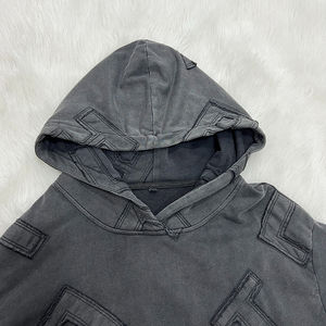 Sudadera con capucha negra lavada de gran tamaño de MATERIAL PERSONALIZADO con letras bordadas Jersey de calle unisex OEM disponible - Product Image 4