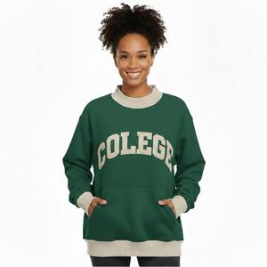 Sweat-shirt décontracté d'hiver pour femme, bicolore, col montant, avec logo frontal et sequins, en tissu polaire, pour une mode tendance et éco-responsable - Product Image 2