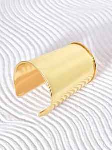 Brazalete de latón chapado en oro para mujer, brazalete abierto Ajustable, joyería de moda elegante, accesorio de muñeca minimalista elegante - Product Image 2