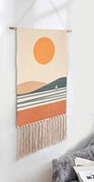 Tapiz de Pared de Macramé Hecho a Mano con Tela de Algodón y Varilla de Madera, Patrón Geométrico Simple, Tejido Moderno Personalizado para Decoración del Hogar