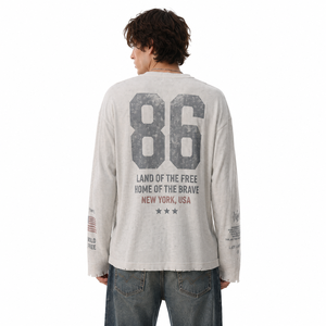 Custom Design Fan Souvenirs New York Vintage Graphic Oversized Drop Shoulder T <b>Shirt</b> <b>Waffle</b> Long Sleeve <b>Shirt</b> - Product Image 4