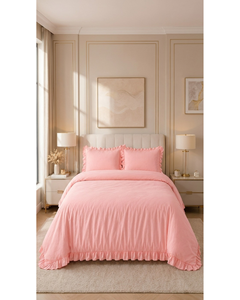 Luxury Woven Ruffled Solid Cooling Poly-Cotton Duvet Cover Set 4 Piece <b>Queen</b> <b>Size</b> Shabby Chic Frill Fitted Hotel Home & Hospital - Product Image 4