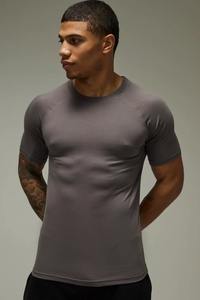 T-shirt de sport à manches courtes pour homme, gris anthracite, coupe ajustée, compression, entraînement, gym - Product Image 4