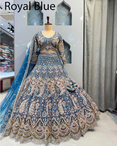 Traje Lehenga Choli Acampanado de 4 Metros de Calidad Excepcional con Bordado de Lentejuelas y Capas de Lona, Glamuroso Traje de Fusión Completamente Cosido - Product Image 2