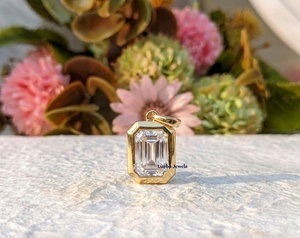 Lurba Jewels 2Ct Emerald Cut Lab Grown CVD Diamond Charm Wedding <b>Pendant</b> <b>Solid</b> 10K Yellow <b>Gold</b> IGI Certified Christian Luxury - Product Image 6