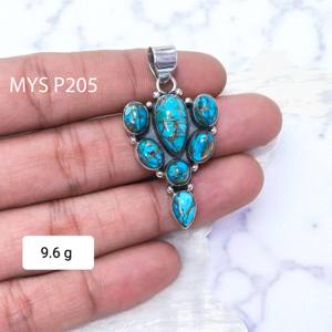 จี้เงินแท้ 925 ประดับด้วยพลอยเทอร์ควอยซ์สีน้ำเงินธรรมชาติ งานแฮนด์เมด ขายส่ง - Product Image 1