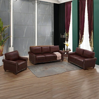 Ensemble de canapé sectionnel carré moderne de luxe en cuir PU marron 3 pièces avec structure en bois pour salon de villa, incluant canapé et causeuse