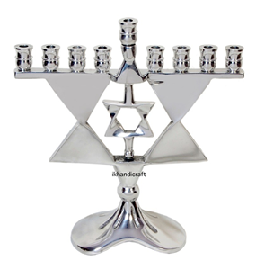 Chandelier Menorah à 9 bras en aluminium brillant, fait main, avec texture martelée, design tendance, nouveau, prix bas, personnalisé, sans flamme, naturel - Product Image 5