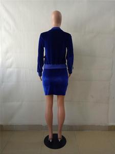 Bleu velours survêtement femmes automne hiver 2 pièces jupe ensemble veste à glissière haut et Mini jupe survêtement Sport porter loisirs costume 2026 - Product Image 4
