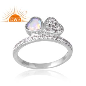 แหวนพลอยโอปอลจากเอธิโอเปียและพลอยบุษราคัมสีขาวจากเงินแท้ออกแบบได้ตามต้องการ - Product Image 1