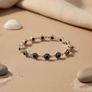 14K Gold 925 Silver Rhodium Plated <b>Bracelet</b> with Black <b>Onyx</b> Emerald Cut Diamond Emerald & Pearl-Statement Jewelry for Women Gift - Product Image 2