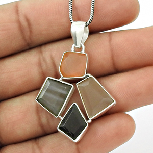 Aspecto elegante Plata de Ley 925 Natural Multi Moonstone Aspecto antiguo Colgante Joyería hecha a mano Venta al por mayor Precio de fábrica Proveedores - Product Image 2