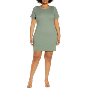 Abito casual a costine Open Edit Body-Con taglia 1X verde agave con vita naturale - Product Image 4