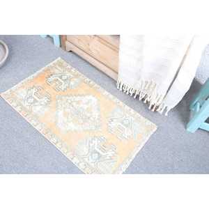 Tapis turc en laine 1,5x2,5 pi, orange, patchwork Ikat, avec envers en latex, écologique, traditionnel, vintage, pour la maison et la salle à manger - Product Image 3
