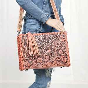 Sac à main à franges et à fleurs occidentales sac à bandoulière en cuir de vachette coloré sac bohème pour femmes sac d'outillage à la main - Product Image 6