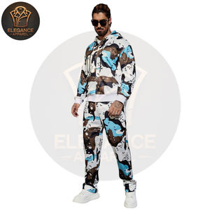 Por encargo nueva moda producto de alta demanda Durable Street Wear Print Zip-Up Sudadera con capucha y bolsillos ropa exterior pantalones de chándal conjunto para hombres - Product Image 5