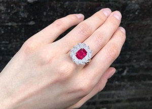 Luxe Bruiloft Sieraden 18K 14K Wit Massief Goud 3 Karaat Vurig Rood Kussen Gesneden Geen Hitte Robijnrode Ring