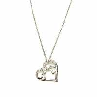 Pendentif Cœur en Argent Sterling 925 avec Zircon Blanc, Diamant et Perle - Or Rose, Platine, Forme Géométrique, Sertissage à Griffes, Plaqué Rhodium