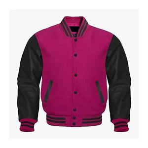 2023 Fashion <b>Men's</b> <b>Varsity</b> <b>Bomber</b> <b>Jacket</b> Coated Stand Collar Front Logo Customized Leather Sleeve Polyester Filling Oversize - Product Image 4