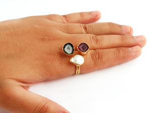 แหวนอัญมณีธรรมชาติแบบสองชั้นของขวัญแหวนอัญมณีดรูซี่ชุบทองสีเหลือง - Product Image 2