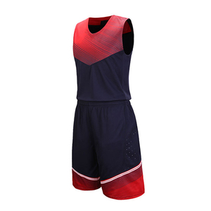 Conjunto de Camiseta de Baloncesto para Hombre, Cuello en V, Sin Mangas, Degradado Rojo Marino, Secado Rápido, 100% Poliéster, Uniforme - Product Image 3