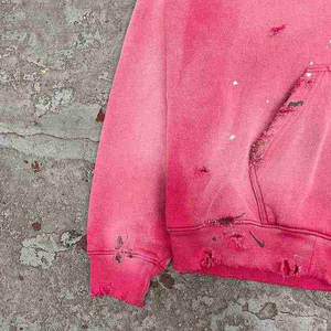 Sudadera con capucha bordada con apliques personalizados para hombre, estilo desgastado lavado ácido con hombros descubiertos de gran tamaño, 430 gramos, forro polar de algodón 100% para invierno - Product Image 4