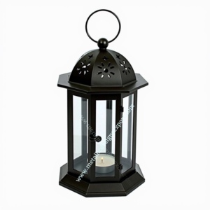Linterna de metal negro elegante hecha a mano con recortes florales, paneles de vidrio y lazo colgante, portavelas de Navidad para interiores y exteriores - Product Image 6