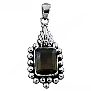 Colgante de Plata 925 con Cuarzo Ahumado para Mujer, Chapado en Oro Rosa y Rodio, Gema con Corte Esmeralda, Joyería con Dije de Patrón Numérico - Product Image 3