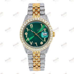 Elegant Two-Tone Moissanite Diamond <b>Watch</b> with Green Dial and Date Feature for a Stylish, High-End Look - Product Image 2