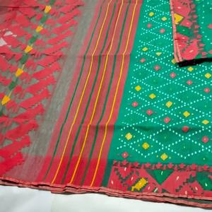 Hot Deal Deshi Dhakai Jamdani Sharee Calidad de exportación para mujeres TELA JAMDANI Azul ROJO VERDE Azul cielo dorado de Bangladesh - Product Image 4