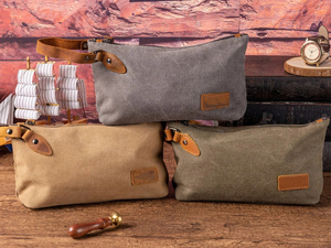 Bolsa de cosméticos de lona de tamaño mediano, estilo vintage, cierre con cremallera, organizador de viaje duradero para hombres y mujeres - Product Image 5