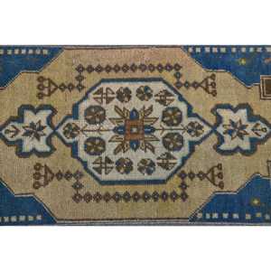 Alfombra Turca Vintage de 1.5x3.8 pies, Alfombra Pequeña, Alfombra de Lana Azul - Product Image 3