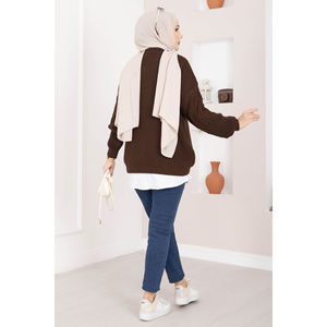 Cardigan marron à motif torsadé, brodé, décontracté, basique, avec fermeture éclair, pour l'hiver et l'automne, à rayures sur le devant - Product Image 6