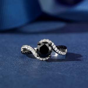 Jeulia Bond of Love Twist Ring-Black and White Zircon Stones in Sterling Silver - Product Image 4