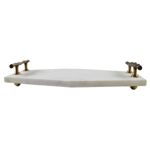 Trendsetting Handmade Natural/<b>Gold</b> Marble & Aluminium <b>Serving</b> <b>Tray</b> with Leaf Handles Custom Size for Home Hotel & Restaurant Use - Product Image 2