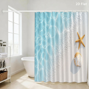 Rideau de douche imperméable personnalisé imprimé pour salle de bain, en polyester imperméable avec crochets - Product Image 6