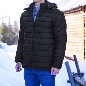 เสื้อแจ็คเก็ตพัฟเฟอร์บุขนสำหรับผู้ชายแบบมีฮู้ดสำหรับฤดูหนาว รับผลิตตามสั่งพร้อมโลโก้ด้านหน้า ผลิตจากโพลีเอสเตอร์/ไนลอน กันน้ำ เหมาะสำหรับใช้งานกลางแจ้ง - Product Image 2