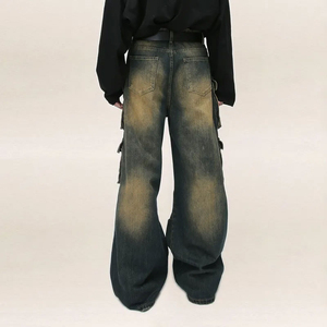 Pantalones vaqueros holgados lisos para hombre, pantalones vaqueros de gran tamaño para hombre, Pantalones vaqueros de Hip Hop, pantalones de calle, pantalones holgados de alta calidad para hombre, pantalones con 6 bolsillos - Product Image 3