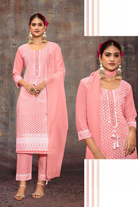 Adults' Chinnon <b>Kurti</b> Salwar Kameez Set Shifli Handwork Including Dupatta Quick Dry All Seasons Party Wear Indian Pakistani - Product Image 3