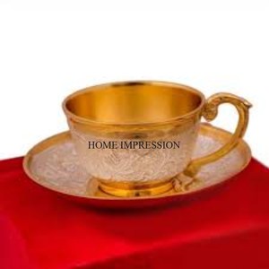 Vintage Designer Engraved Gold Plated <b>Set</b> of 6 Brass Made <b>Tea</b> <b>Cup</b> <b>and</b> <b>Saucers</b> Table Centerpiece Kitchenware Dinnerware Supplies - Product Image 6