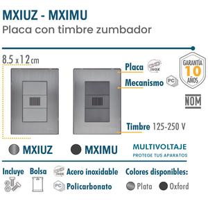 Piastra per cicalino, MXIMU-002, 2 pezzi, Cicalino, 125-250VAC, 50/60Hz, Argento/Oxford, Acciaio inossidabile/PC. - Product Image 2