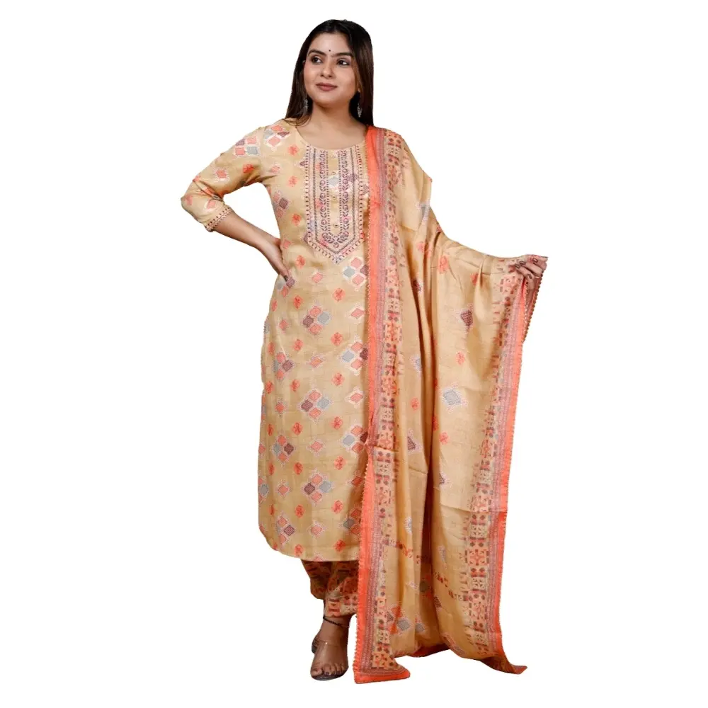 Salwar Kameez Dupatta imprimé orange pour femmes par le fabricant indien exportateur 2023