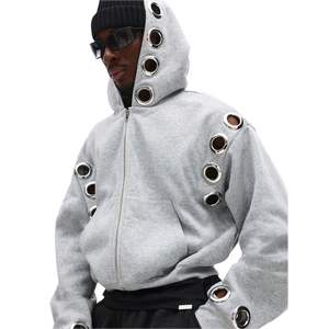 Sudadera con Capucha Extra Grande Personalizada para Hombre, con Cierre y Acabado de Ojales Metálicos Porosos, Mezcla de Poliéster/Algodón, Estilo Cuadrado, Talla Grande - Product Image 3