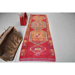 2.9x8.1 ft Vintage <b>Runner</b> Rug, Turkish <b>Red</b> Southwestern Rug - Product Image 1