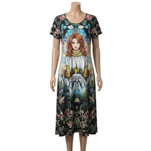 Robe décontractée en polyester et élasthanne lavable, impression numérique, tissu extensible doux, léger, respirant, vêtements de mode pour femmes - Product Image 1